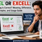 Excel or Excell spelling comparison showing correct Excel and incorrect Excell with grammar correction concept.