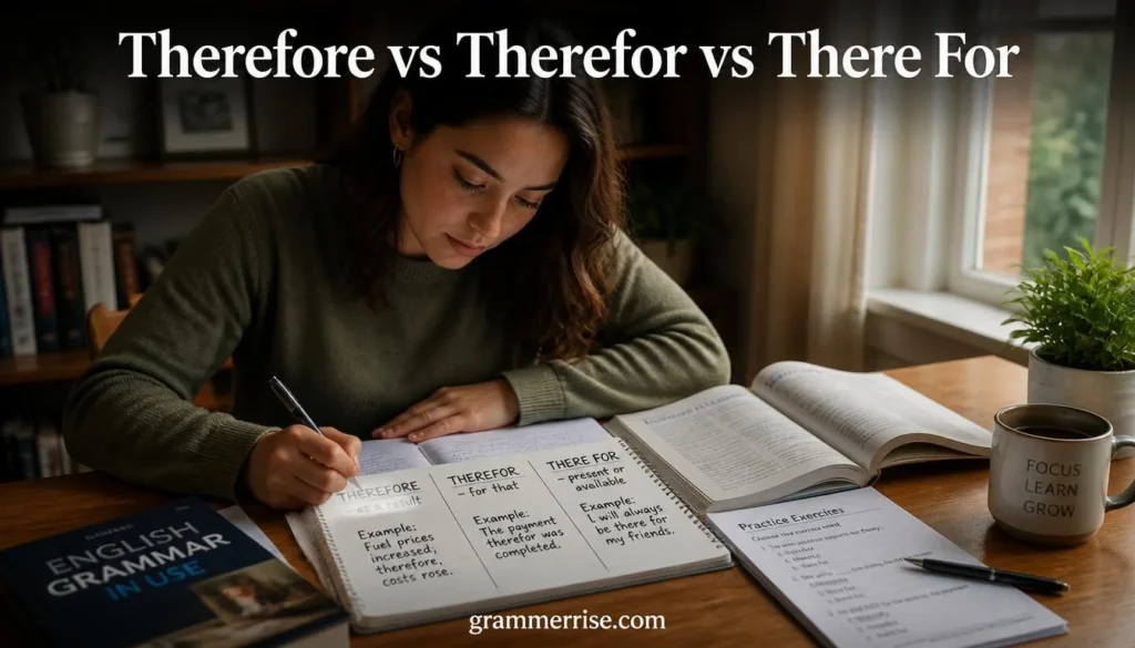 Therefore vs Therefor vs There For